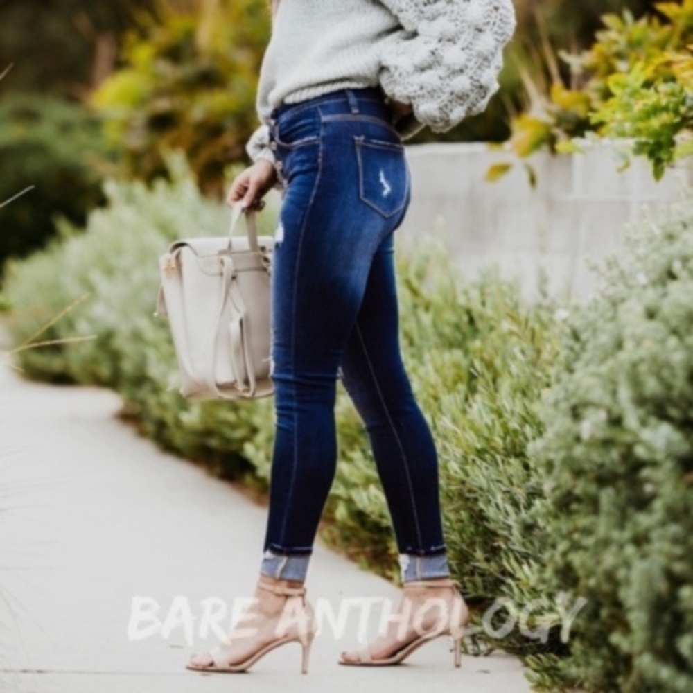 039 Kan Can High Rise Distressed Skinny Denim Jeans - Picture 5 of 10